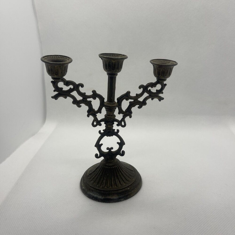 Candlestick Holder Candles Vintage 3 Sticks Italy Small Decor Bronze Wedding 124